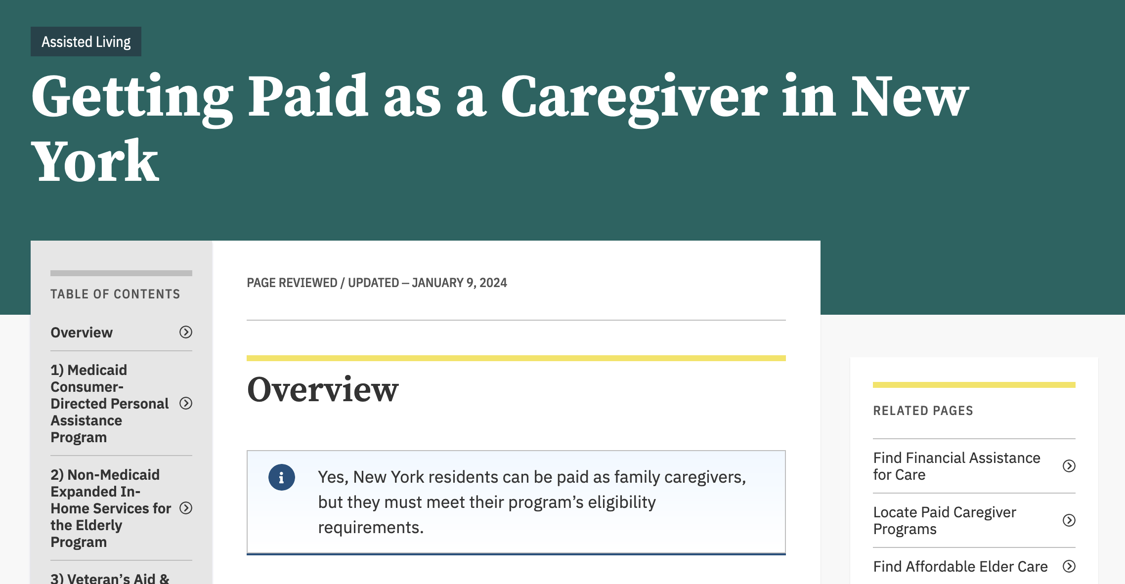 A screenshot of New York's Medicaid-funded caregiver program.